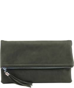 Envelope Foldover Wristlet Clutch Crossbody Bag with Chain Strap LP048 OLIVE